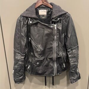 We The Free Charcoal Leather Moto Jacket